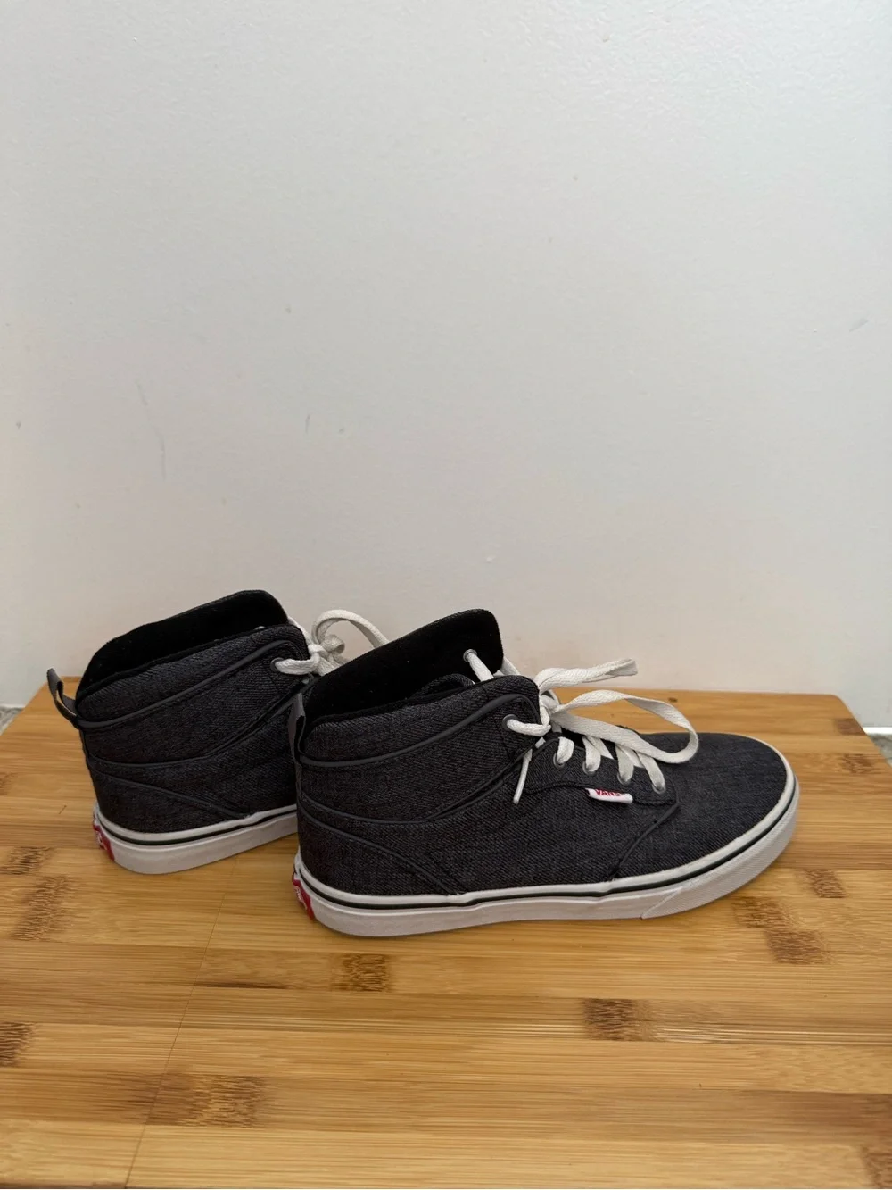 Boys Vans Dark Gray Mid-Top Canvas Sneakers with White Laces
